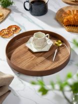 Поднос пластик, 28 см, круглый, коричневый, Y4-8589