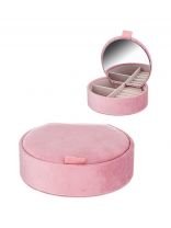 Шкатулка для украшений, МДФ, ткань, 15х13.5х4 см, с зеркалом и секциями, розовая, 06-351