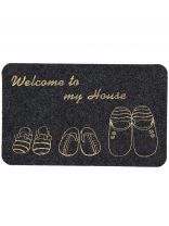 Коврик грязезащитный, 50х80 см, прямоугольный, резина, ковролин, серый, Велюр Тапочки, TCLR/W-202