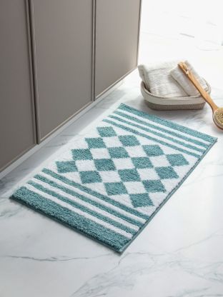 Коврик для ванной, антискользящий, 0.5х0.8 м, микрофибра, бело-голубой, Y4-9959, с узором