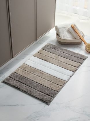 Коврик для ванной, антискользящий, 0.5х0.8 м, микрофибра, серо-бежевый, Y4-9951, полосатый