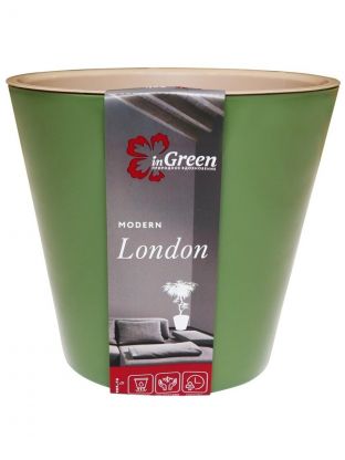 Горшок для цветов пластик, 1.6 л, 16х16 см, оливковый, InGreen, London, ING6204ОЛ