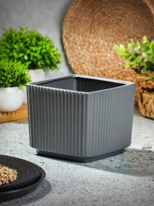 Кашпо керамика, 3.6 л, 18.2х15.1 см, серое, Ребро, Y4-8775
