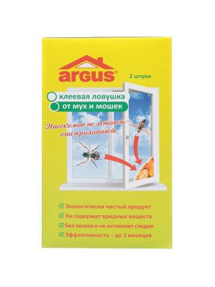 Инсектицид от мух, клеевая ловушка, 2 шт, оконная, Argus