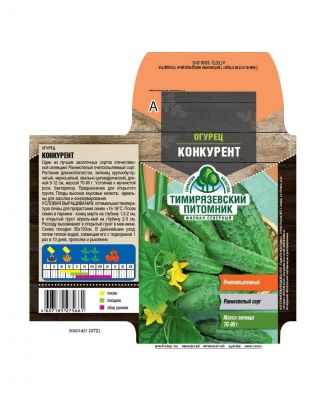 Семена Огурец, Конкурент, 0.3 г, раннеспелые, цветная упаковка, Тимирязевский питомник