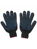 Перчатки х/б, ПВХ покрытие, волна, 7.5 класс вязки, 5 нитей, черная основа, Люкс