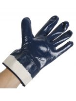Перчатки маслобензостойкие, без рисунка, синяя основа, манжет крага, Нитрил, Золотая перчатка