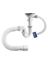 Сифон для мойки, трубный, 3" 1/2, 40х40/50, с выпуском, с переливом, прямоугольный перелив, прямоточный, с гофрой, Orio, S-41079