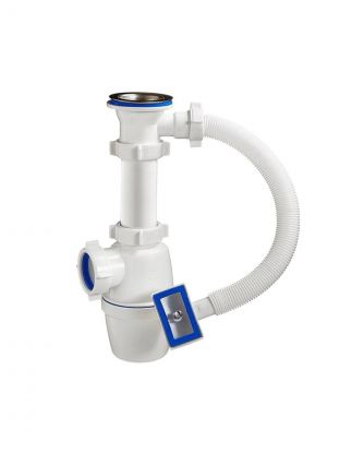 Сифон для мойки, 1" 1/2х40, с выпуском, с переливом, прямоугольный перелив, Orio, А-4004