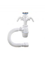 Сифон для мойки, 1" 1/2, 40х40/50, с выпуском, с двумя отводами, с гофрой, Orio, А-40069