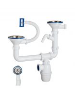 Сифон для мойки, 3" 1/2, 40х40/50, с выпуском, с переливом, универсальный перелив, двойной с отводом, с гофрой, Orio, К-40093