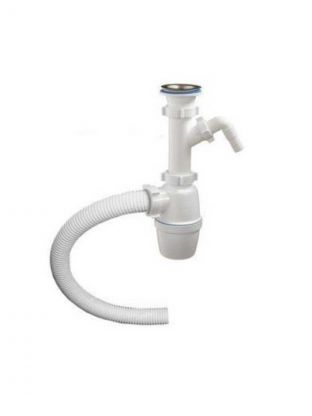 Сифон для мойки, 1" 1/2, 40х40/50, полипропилен, с выпуском, с отводом, с гофрой, Сантехпродукт, Е-40051