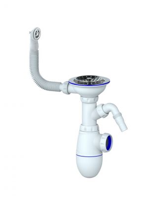 Сифон для мойки, 3" 1/2, 40, пластик, с выпуском, с переливом, круглый перелив, Unicorn, В431VP