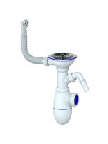 Сифон для мойки, 3" 1/2, 40, пластик, с выпуском, с переливом, круглый перелив, Unicorn, В431VP