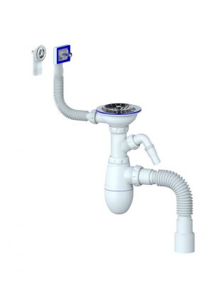 Сифон для мойки, 3" 1/2, 40, пластик, с выпуском, с переливом, универсальный перелив, Unicorn, В427