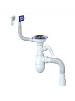 Сифон для мойки, 3" 1/2, 40, пластик, с выпуском, с переливом, универсальный перелив, Unicorn, В427