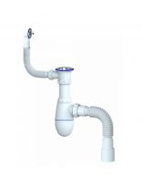 Сифон для мойки, 1" 1/2, 40х40/50, пластик, с выпуском, с переливом, круглый перелив, Unicorn, В423