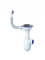 Сифон для мойки, 3" 1/2, 40, пластик, с выпуском, с переливом, круглый перелив, Unicorn, В411