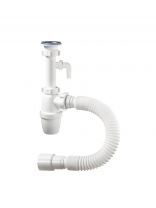 Сифон для мойки, 1" 1/4, 40х40/50, с выпуском, с отводом, с гофрой, удлиненный, Orio, А-32079