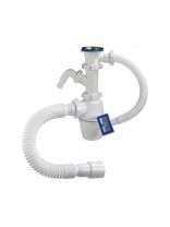 Сифон для мойки, 1" 1/2, 40х40/50, полипропилен, с выпуском, с переливом, прямоугольный перелив, с отводом, с гофрой, Orio, А-4010