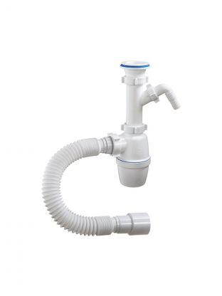 Сифон для мойки, 1" 1/2, 40х40/50, полипропилен, с выпуском, с отводом, с гофрой, Orio, А-70059