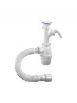 Сифон для мойки, 1" 1/2, 40х40/50, полипропилен, с выпуском, с отводом, с гофрой, Orio, А-70059