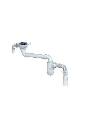 Сифон для мойки, трубный, 3 1/2", полипропилен, с выпуском, со смещением, Unicorn, ВС 10 V