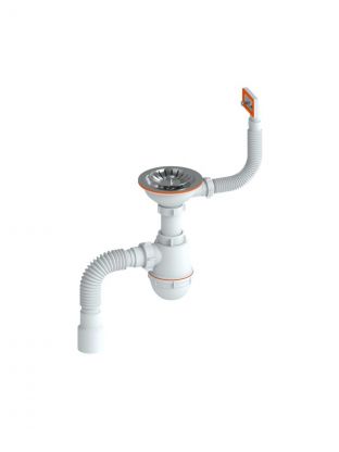 Сифон для мойки, прямоугольный перелив, пластиковый шток, РМС, СЕМ-П (П)