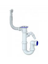 Сифон для мойки, трубный, 1" 1/2, 40, пластик, с выпуском, с переливом, круглый перелив, Unicorn, Y441V