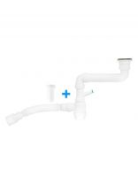 Сифон для мойки, 1 1/2"х40, с выпуском, 2 в 1, (выпуск с нержавеющей решеткой, с отводом для стиральной машины), с гибкой трубой 40х40/50, ИС.110635