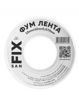 Лента ФУМ 12 м, 12х0.075 мм, фторопласт, 0.3 г/см3, 55/25 мм, Sanfix
