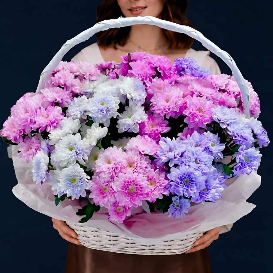 Воздушная корзинка с Кустовыми Хризантемами