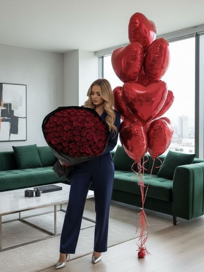 Набор из роз и фольгированных шаров "Классика жанра"