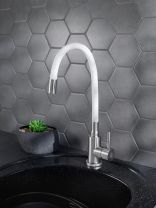 Смеситель для кухни, РМС, гибкий излив, с картриджем, белый, SUS124W-016F