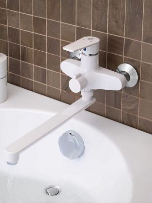 Смеситель для ванны, РМС, с картриджем, пластиковый корпус, белый, PL6-006E