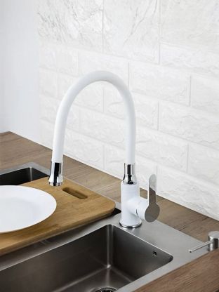 Смеситель для кухни, Frap, гибкий излив, с картриджем, белый, F4041