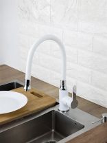 Смеситель для кухни, Frap, гибкий излив, с картриджем, белый, F4041