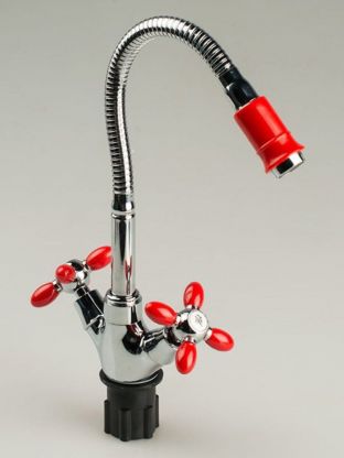 Смеситель для кухни, Эверест, гибкий излив, с кран-буксой, красный, B58-071C