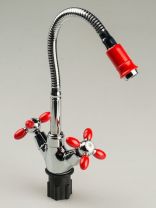 Смеситель для кухни, Эверест, гибкий излив, с кран-буксой, красный, B58-071C