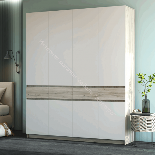 Шкаф 4-х створчатый ШК-004 "Бостон" Дуб крафт серый/Кашемир