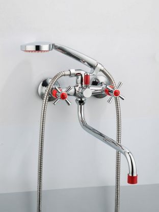 Смеситель для ванны, Frud, с кран-буксой, красный, R22118-10