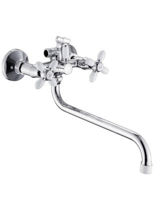 Смеситель для ванны, Эверест, с кран-буксой, хром, белый, B22-071A