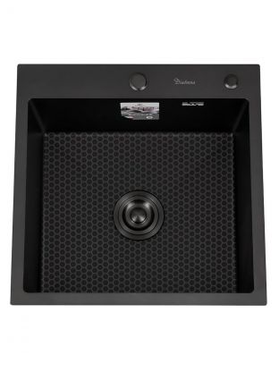 Мойка кухонная врезная, Diadonna, нержавеющая сталь, 500х500х200 мм, с PVD покрытием, черная, DS5050BL