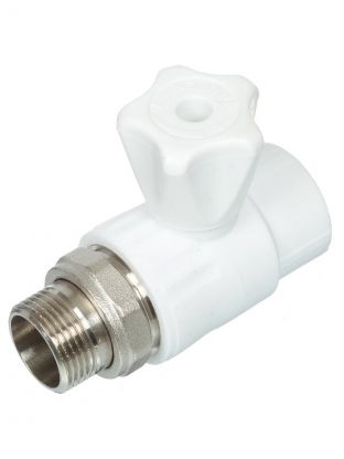 Кран для радиатора прямой, полипропилен, d25х3/4", белый, Valfex