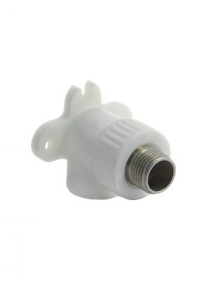 Уголок с креплением полипропилен, d25х3/4", наружная резьба, белый, РосТурПласт