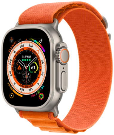 Apple Watch Ultra 49 мм Titanium Case GPS + Cellular, титановый/оранжевый Alpine Loop (L)