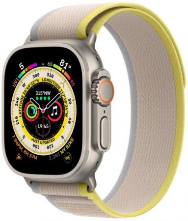 Apple Watch Ultra 49 мм Titanium Case GPS + Cellular, титановый/желто-бежевый Trail Loop (S/M)