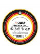 Изолента ПВХ, 15 мм, 130 мкм, желтая, 25 м, Kranz, KR-09-2102