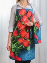 Набор кухонный фартук, прихватка, прихватка-варежка, полотенце, Узбекистан, 100% хлопок, Silvano, букет роз