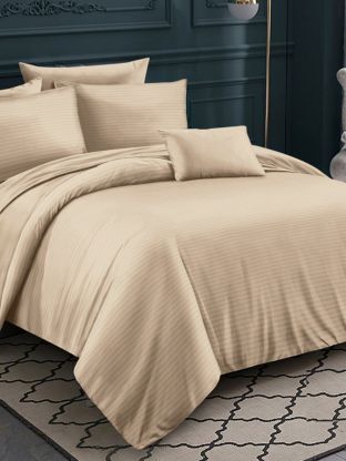 Постельное белье 1.5-спальное, простыня 150х220 см, 2 наволочки 70х70 см, пододеяльник 145х215 см, Майская ночь, страйп-полисатин, бежевое, 11/009-PSS/MAY